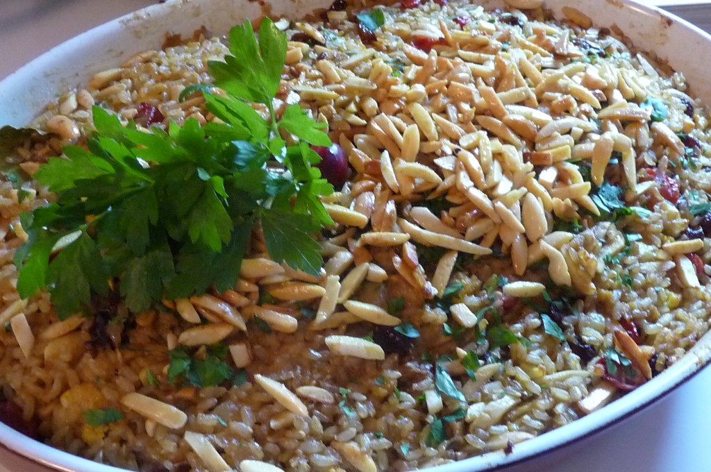 Almond and cranberries curried rice